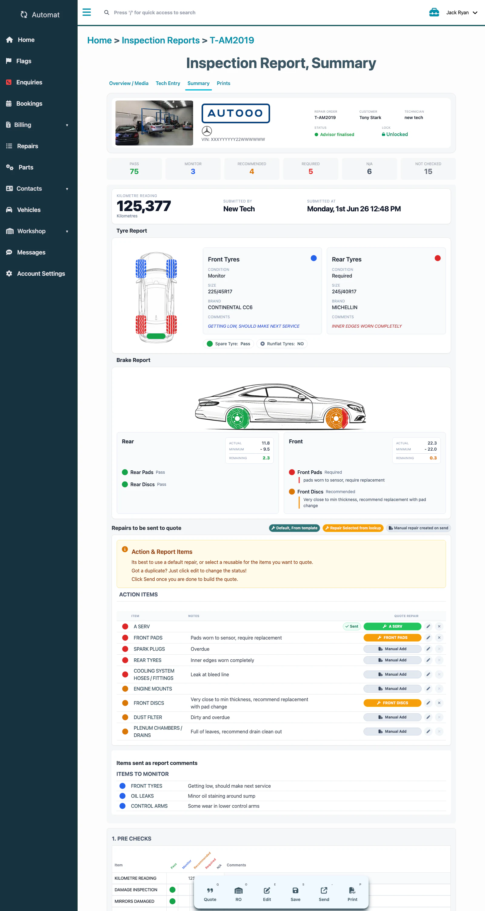 Automat digital vehicle inspection report